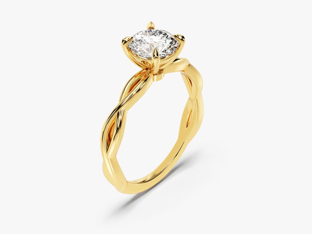 Round solitaire lab grown diamond ring side profile in gold setting