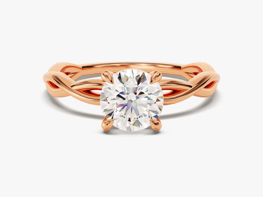 Macro shot of round cut diamond facets in solitaire ring setting