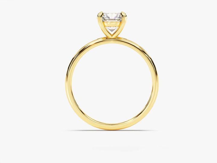 Round solitaire lab grown diamond ring fitted on finger