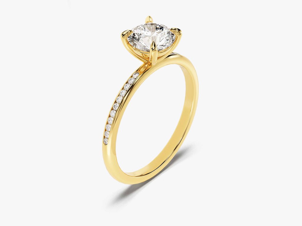Round cut solitaire engagement ring shown in real-life wear