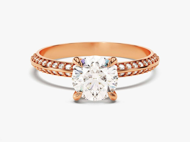 Round milgrain engagement ring with certified lab grown diamond