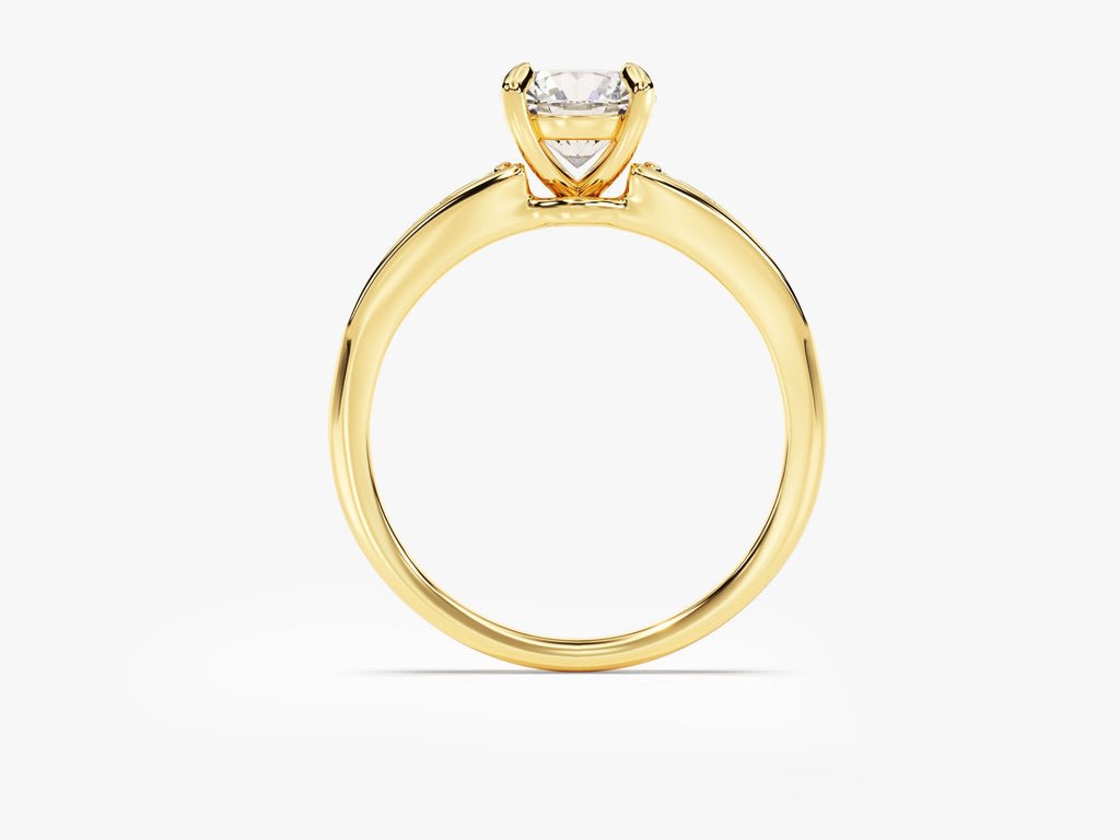 Round pave lab grown diamond ring side profile in gold setting
