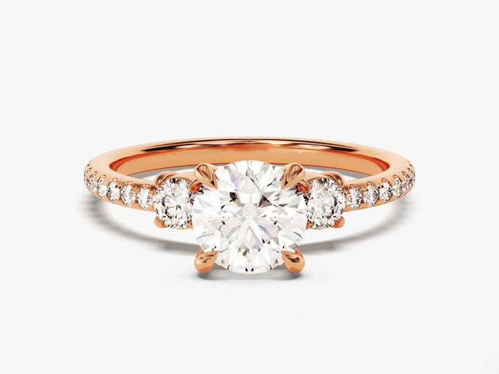 Top-down view of round cut pave engagement ring