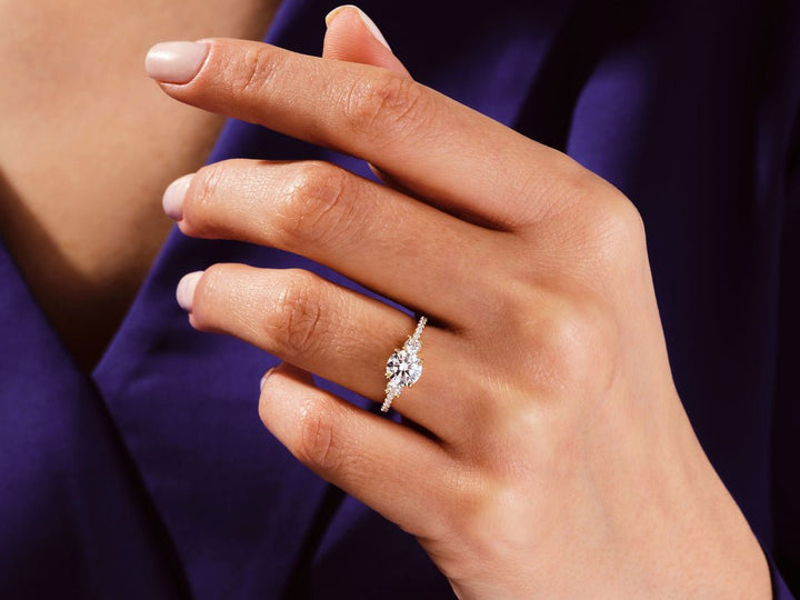 Round pave engagement ring close-up showing high clarity diamond clarity