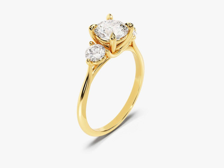 Close-up of round cut center diamond in solitaire engagement ring