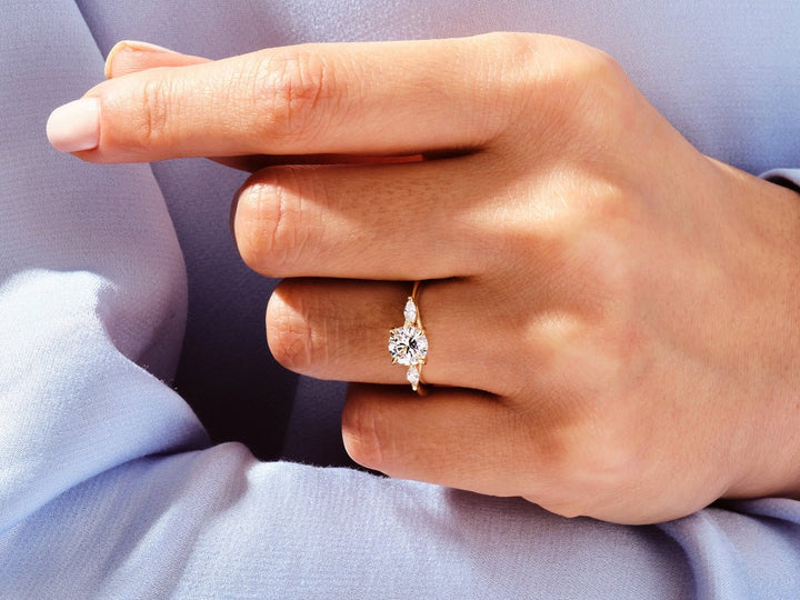 Top-down view of round cut solitaire engagement ring