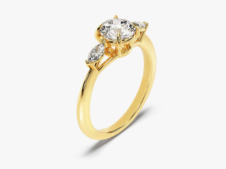 Round solitaire engagement ring finished in polished solid gold