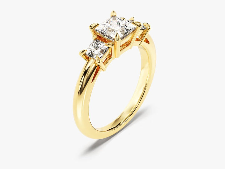 Princess cut engagement ring side view showing band detail