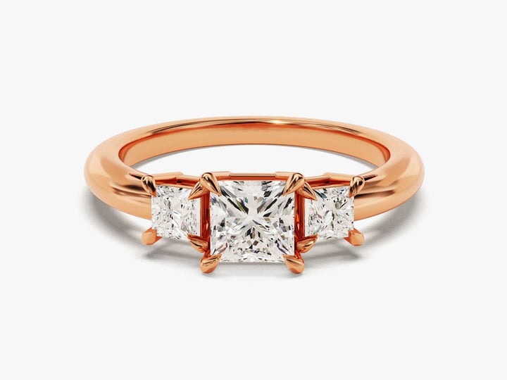 Detailed close-up of princess solitaire diamond engagement ring