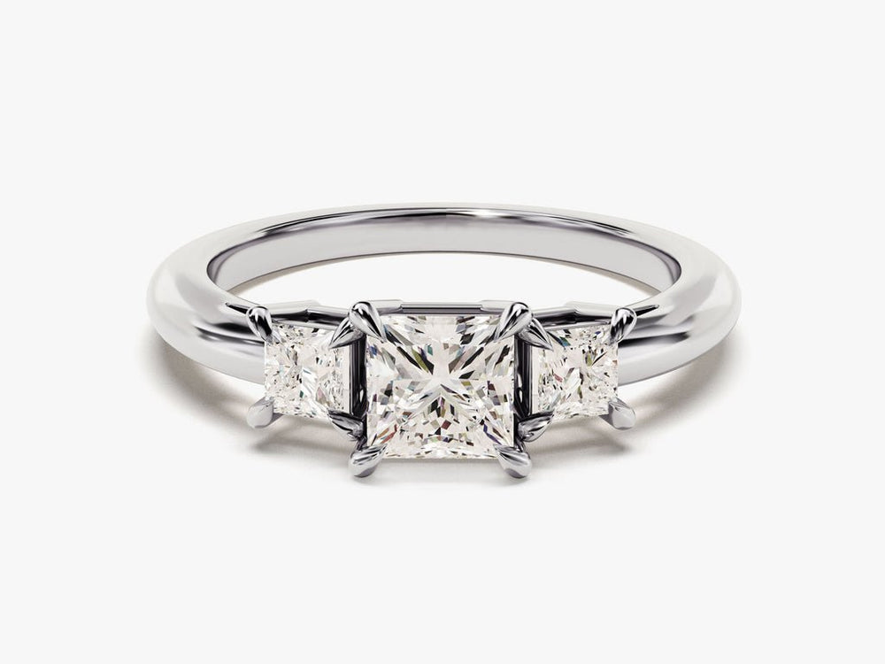 Macro shot of princess cut diamond facets in solitaire ring setting
