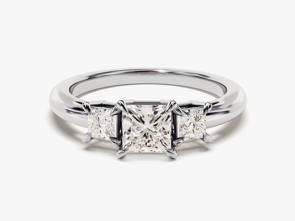 Macro shot of princess cut diamond facets in solitaire ring setting