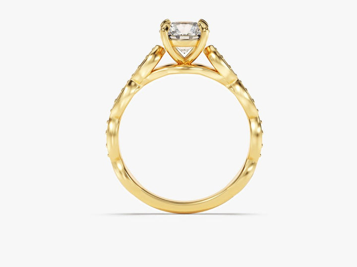 Detailed close-up of round vintage diamond engagement ring