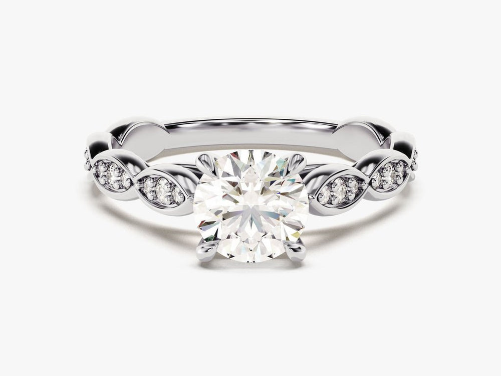 Round vintage engagement ring close-up highlighting diamond sparkle
