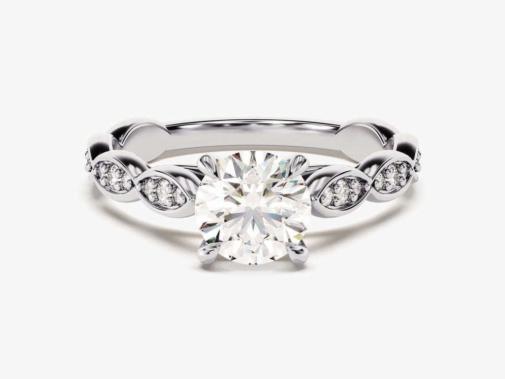 Round vintage engagement ring close-up highlighting diamond sparkle