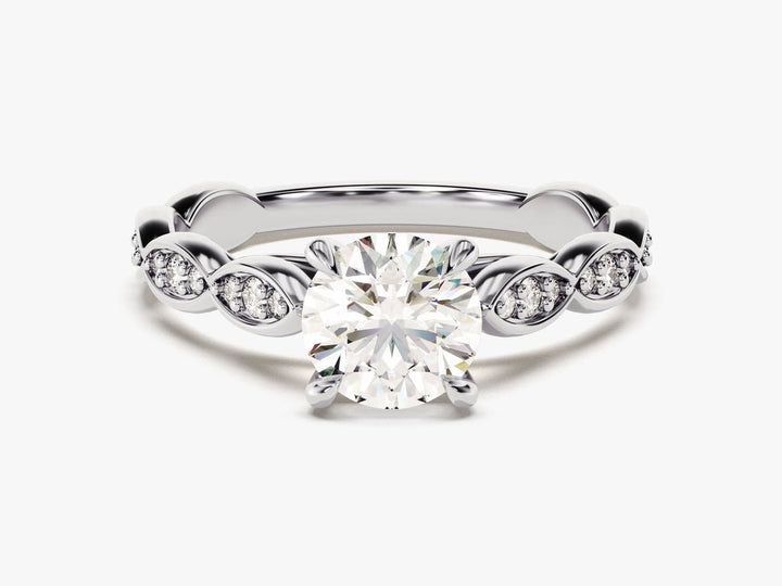 Round vintage engagement ring close-up highlighting diamond sparkle