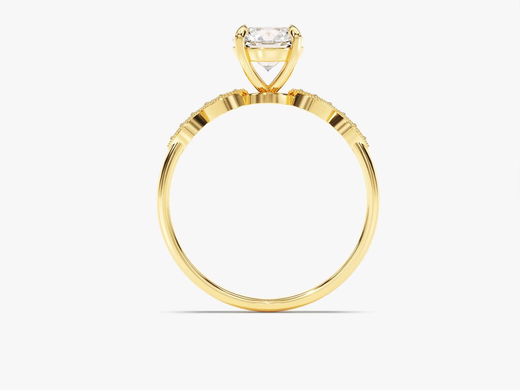 Detailed close-up of round vintage diamond engagement ring