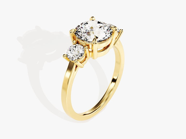 Round cut engagement ring side view showing band detail