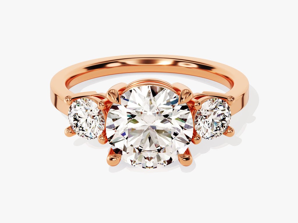Detailed close-up of round solitaire diamond engagement ring