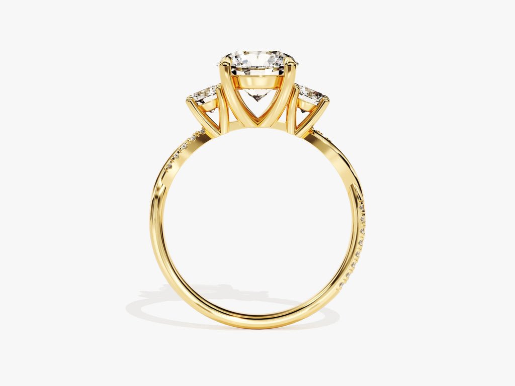 Round three stone engagement ring with brilliant diamond sparkle