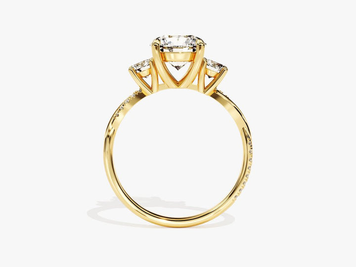 Round three stone engagement ring with brilliant diamond sparkle