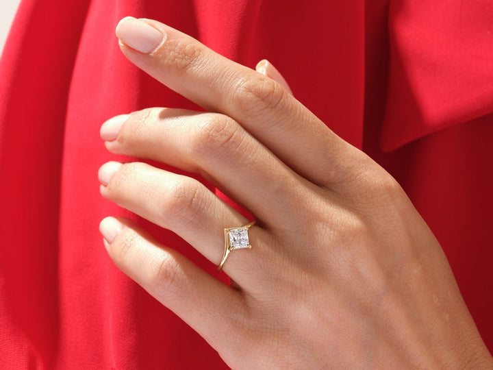 Princess solitaire lab grown diamond ring in jewelry gift box