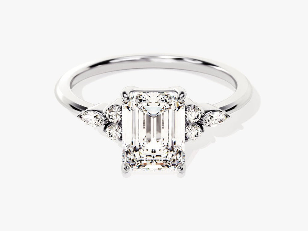 Emerald cluster lab grown diamond ring side profile in gold setting