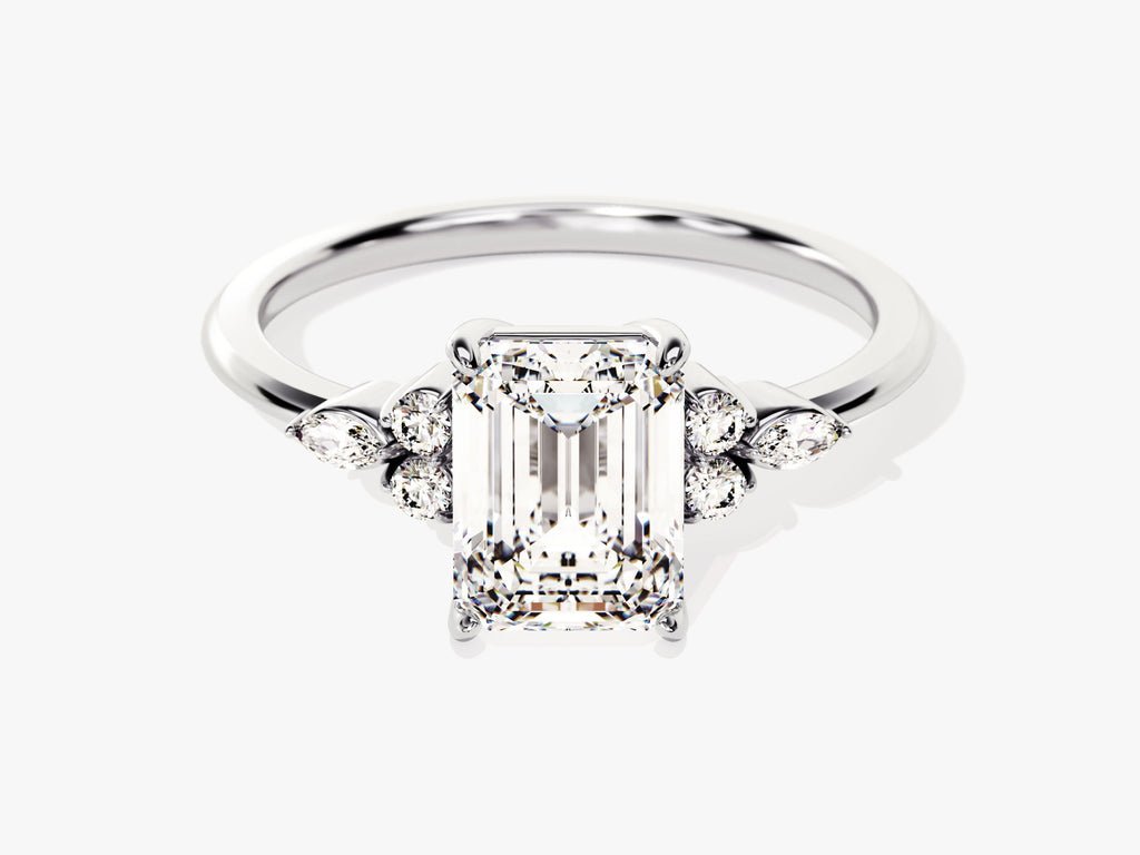 Emerald cluster lab grown diamond ring side profile in gold setting