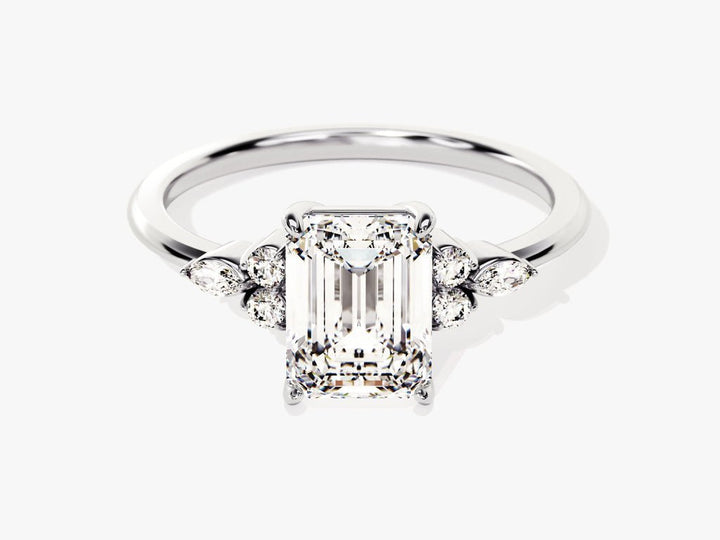 Emerald cluster lab grown diamond ring side profile in gold setting