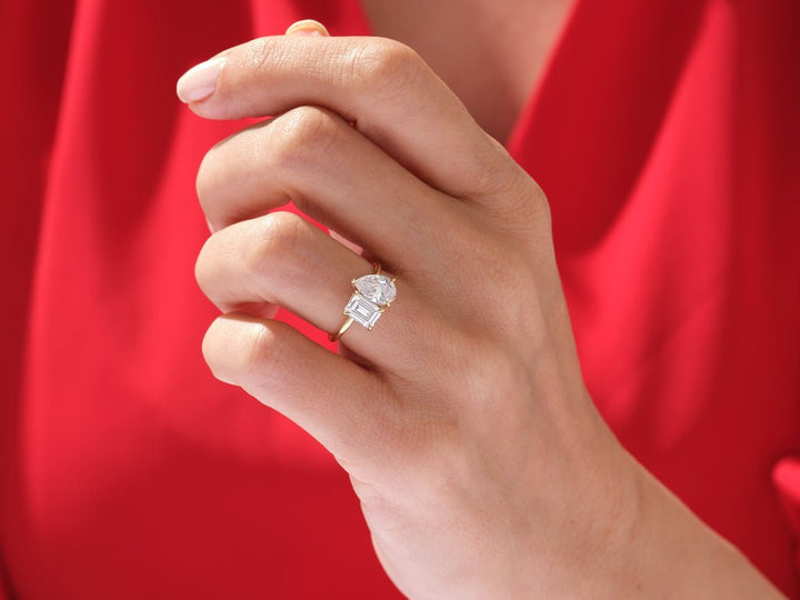 Pear solitaire engagement ring viewed from the side