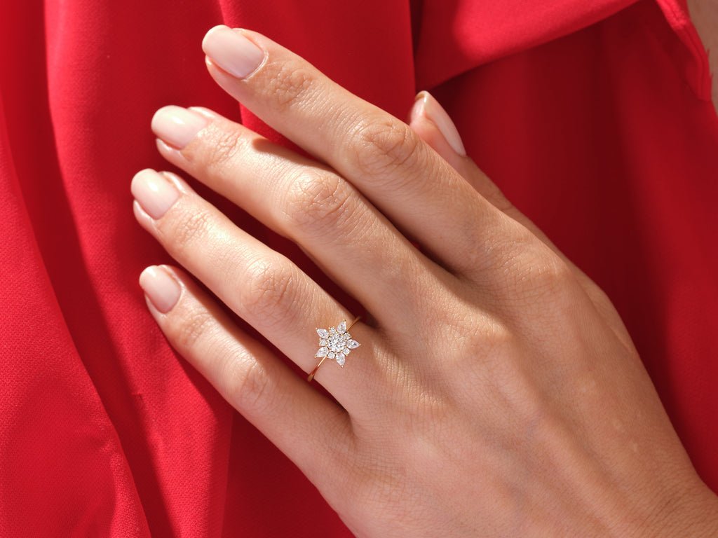 Round solitaire engagement ring close-up showing high clarity diamond clarity