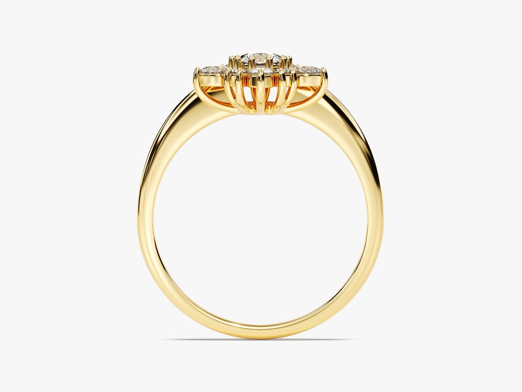 Top-down view of round cut solitaire engagement ring