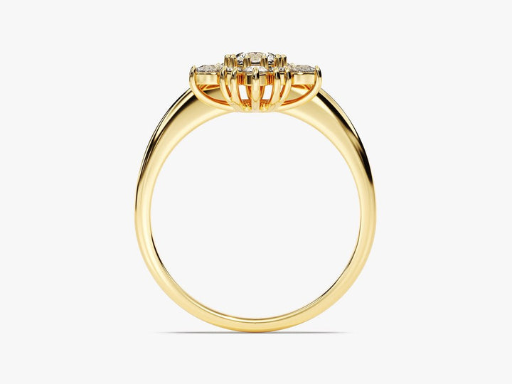 Top-down view of round cut solitaire engagement ring
