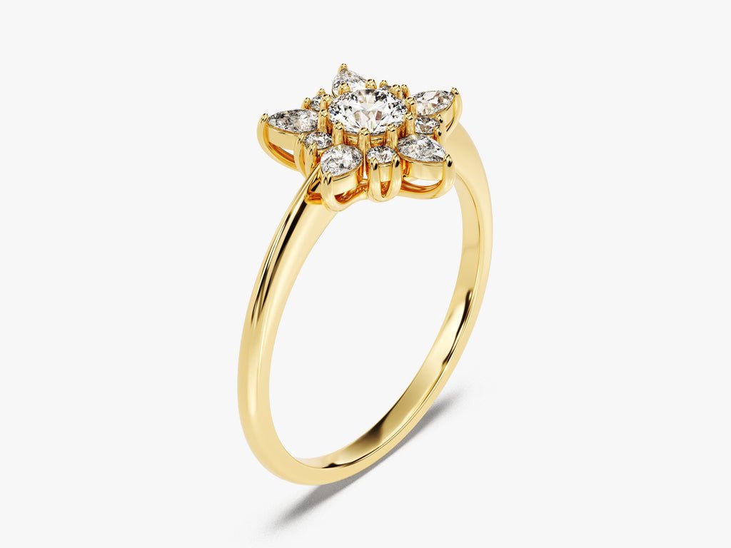 Round solitaire engagement ring finished in polished solid gold