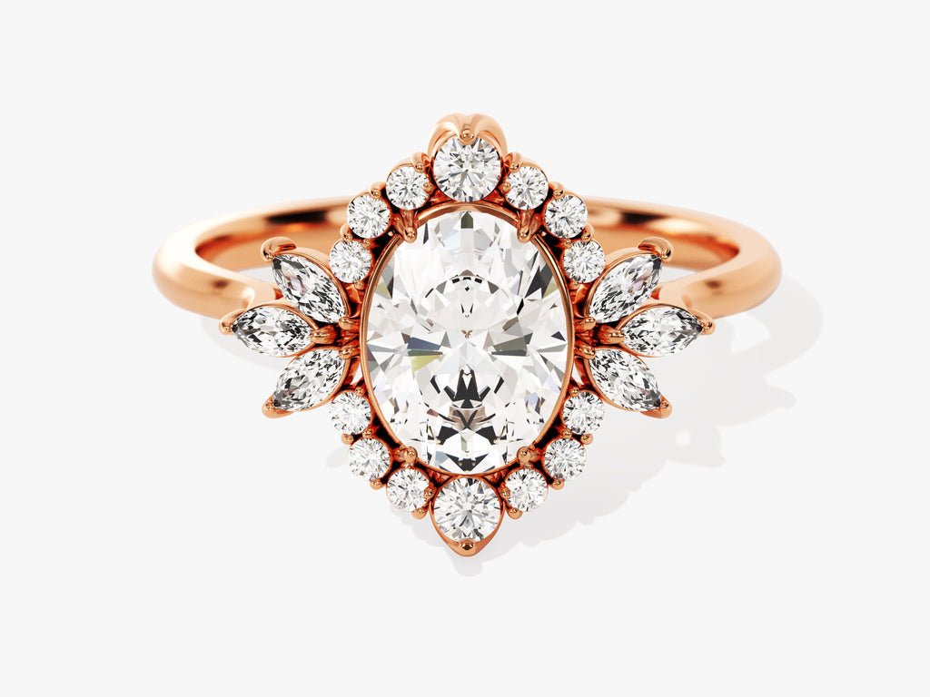 Oval cluster engagement ring with IGI certificate and packaging