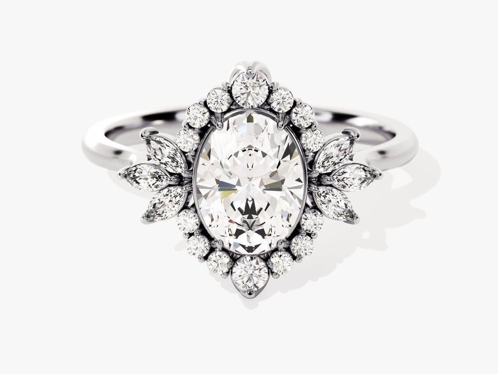 Oval cluster lab grown diamond ring in jewelry gift box