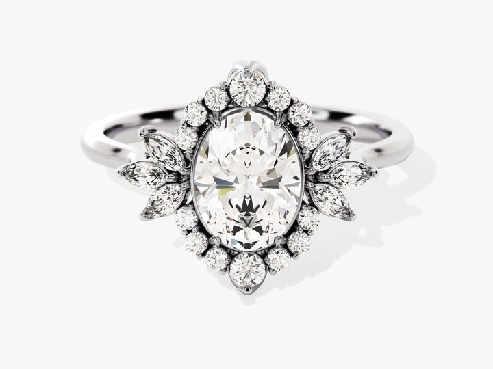 Oval cluster lab grown diamond ring in jewelry gift box