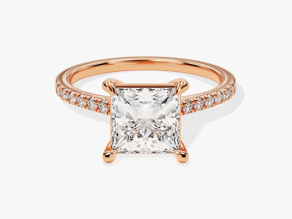 Princess pave engagement ring close-up highlighting diamond sparkle