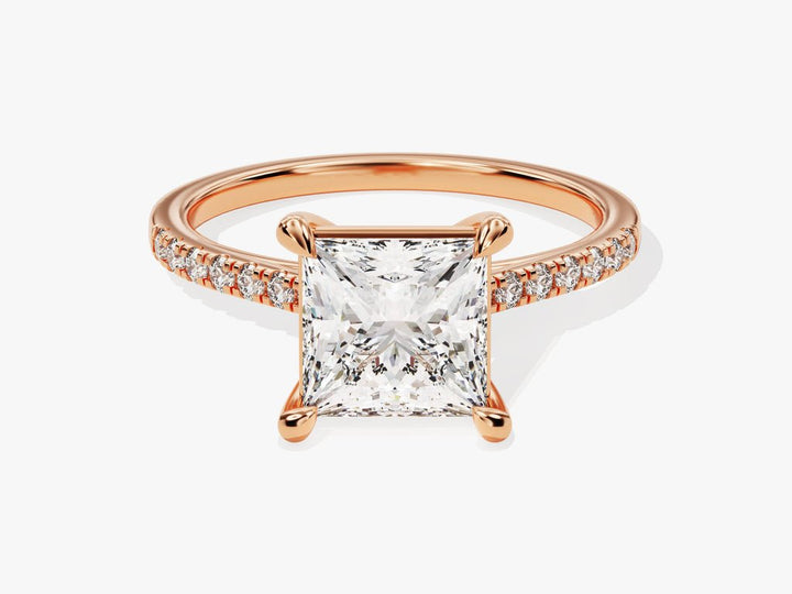 Princess pave engagement ring close-up highlighting diamond sparkle