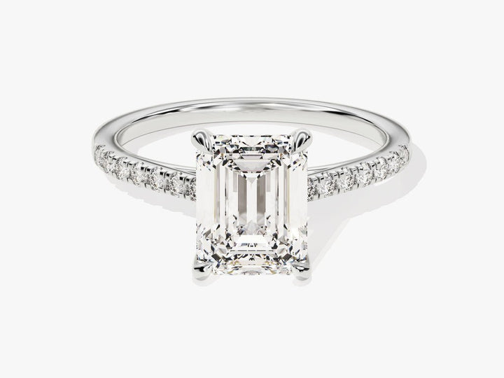 Emerald pave engagement ring offered in gold and platinum