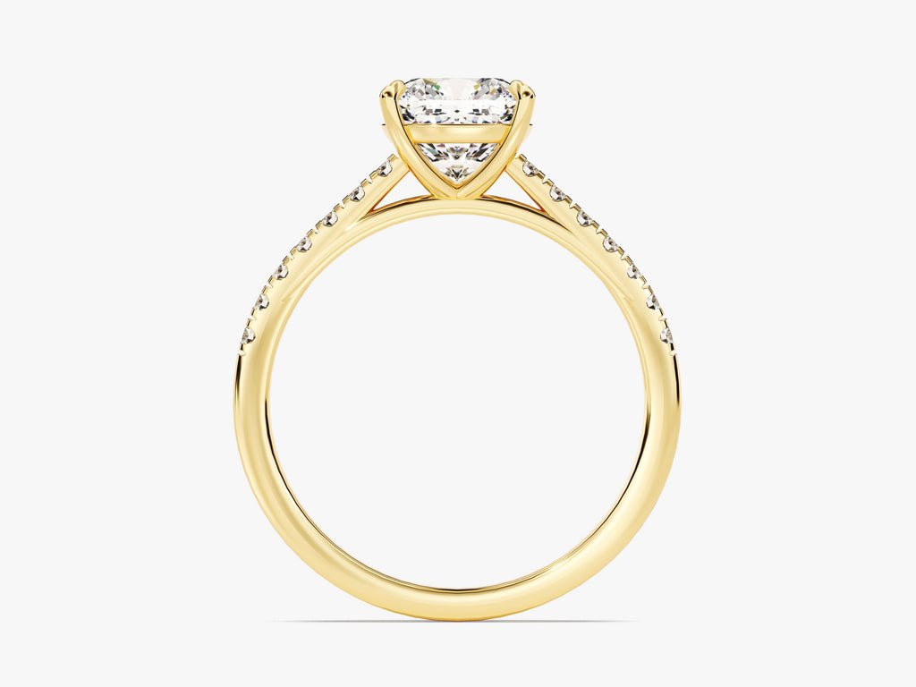 Cushion cut diamond ring worn on hand