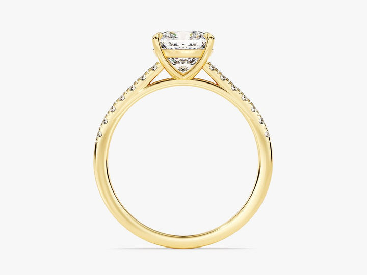 Cushion cut diamond ring worn on hand