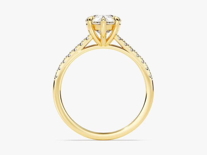 Pear pave lab grown diamond ring side profile in gold setting