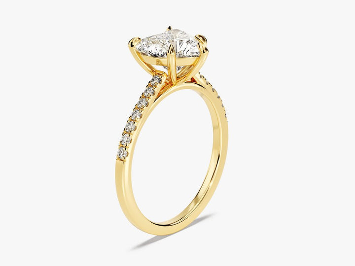 Heart cut engagement ring shown with authenticity certificate