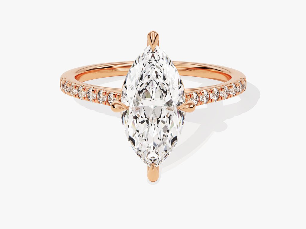 Marquise pave engagement ring close-up highlighting diamond sparkle