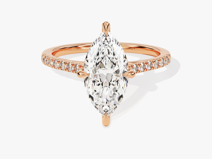 Marquise pave engagement ring close-up highlighting diamond sparkle