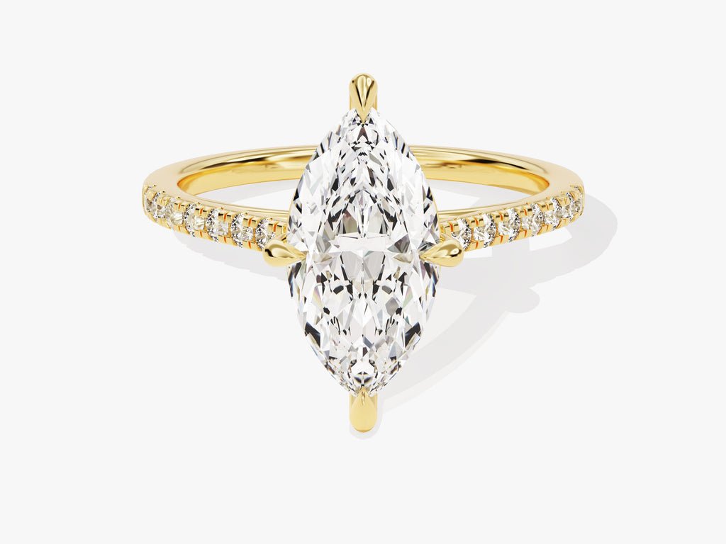 Marquise pave engagement ring close-up showing high clarity diamond clarity