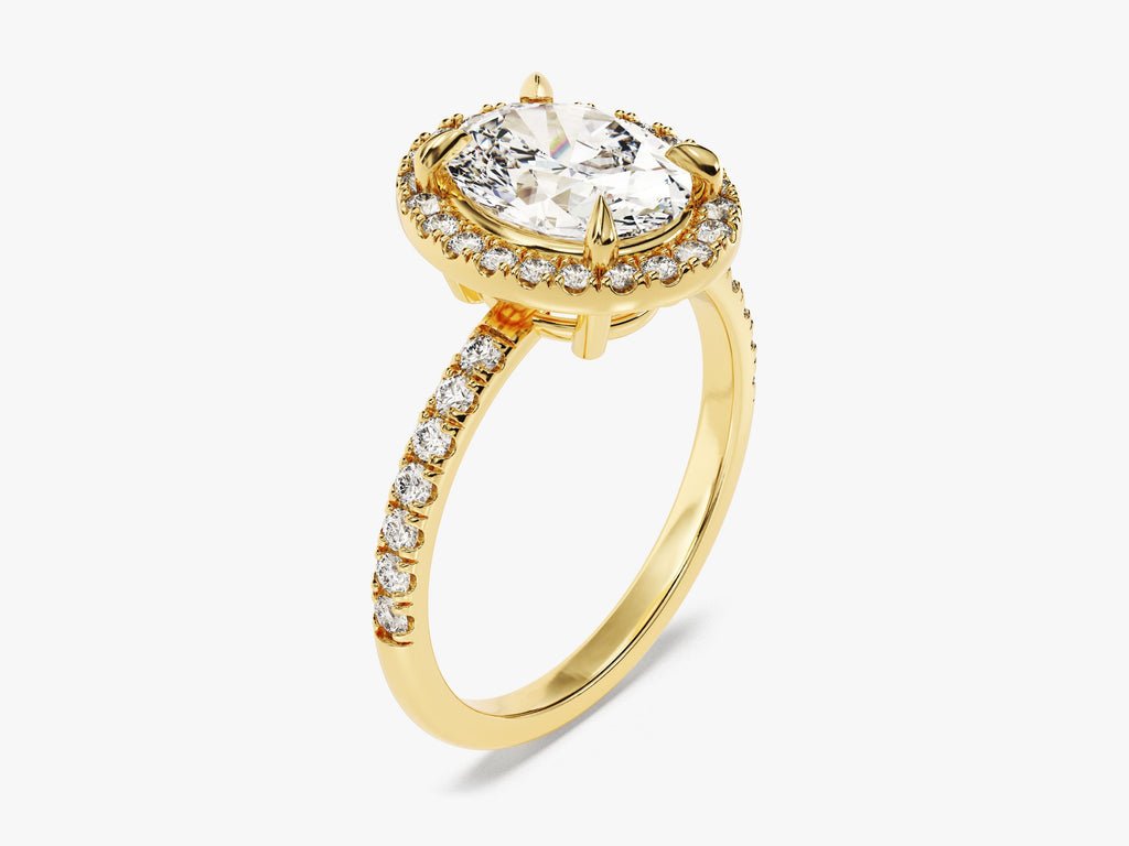 Oval pave lab grown diamond ring in jewelry gift box