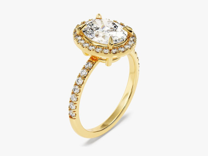 Oval pave lab grown diamond ring in jewelry gift box