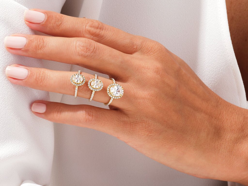 Oval pave diamond ring presented in signature gift packaging