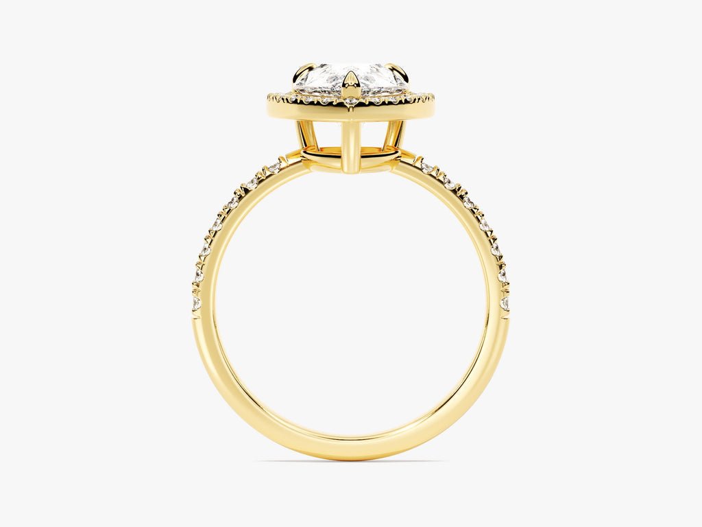 IGI certified pear cut diamond in pave engagement ring setting